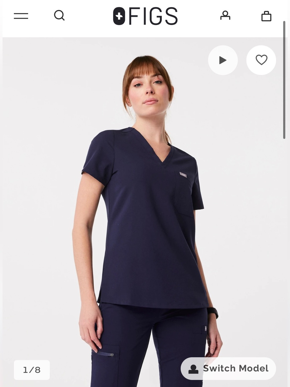 Figs Catarina Scrub Top Navy